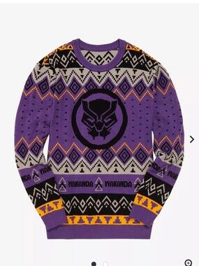 Box Lunch Marvel Black Panther Wakanda Purple Crewneck Holiday Ugly Sweater 2XL